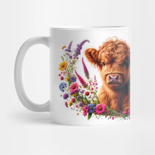 Highland Calf in Wildflowers Mug